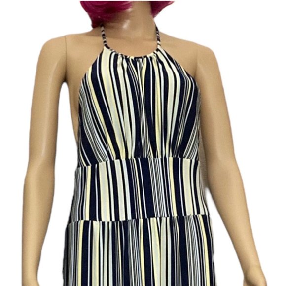 Max Studio Halter Maxi Dress Womens S Vertical Striped Multicolor Open Back - Picture 1 of 5